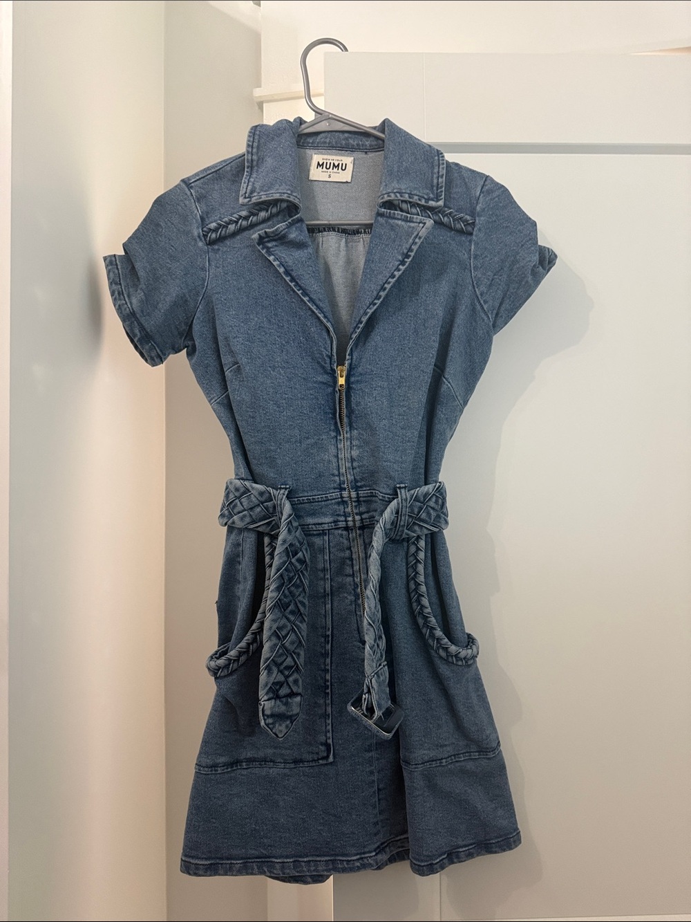 Miu Miu Blue Denim Mini Dress with Braided Belt